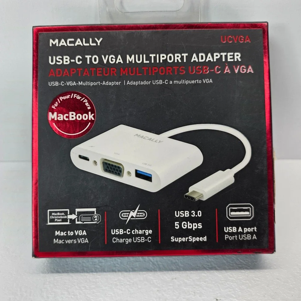 Macally UCVGA USB-C to VGA Multiport Adapter USB 3.0 Hub for MacBook White